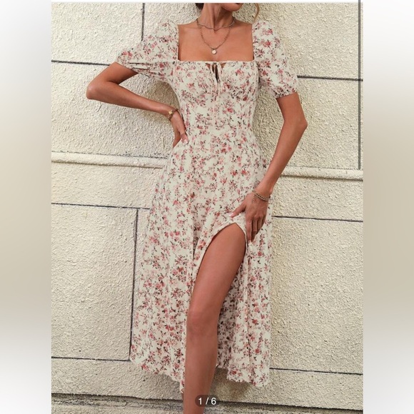 Breezaya Allover Floral Print Knot Front Split Thigh Dress - Picture 2 of 7